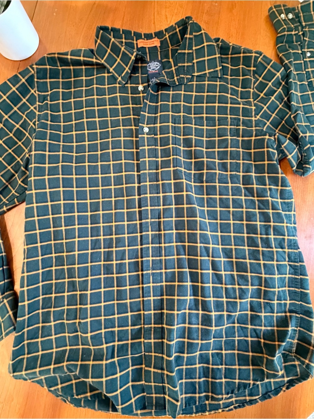 St. John's Bay Green and Yellow Plaid Long-Sleeve Polo Shirt